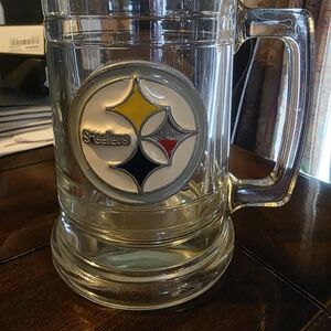 Pittsburgh Steelers Glass Beer Stein - Yellow Black Red Accent